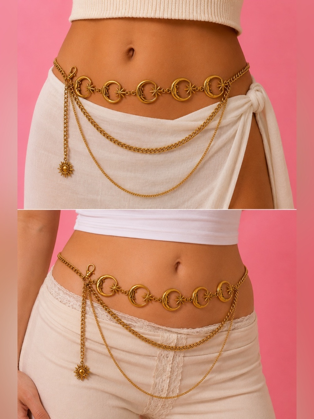 Celestial Moon Gold Chain Waist Belt - Picture 5 of 9